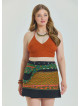 Snap Front Pocket Patchwork Wrap Green Plus Size Skirt 4688
